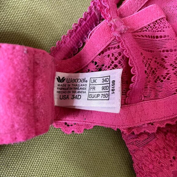 Wacoal Hot Pink Embrace Lace® Floral Lace Mid-Coverage Unlined Underwire Bra 34D - Picture 6 of 6
